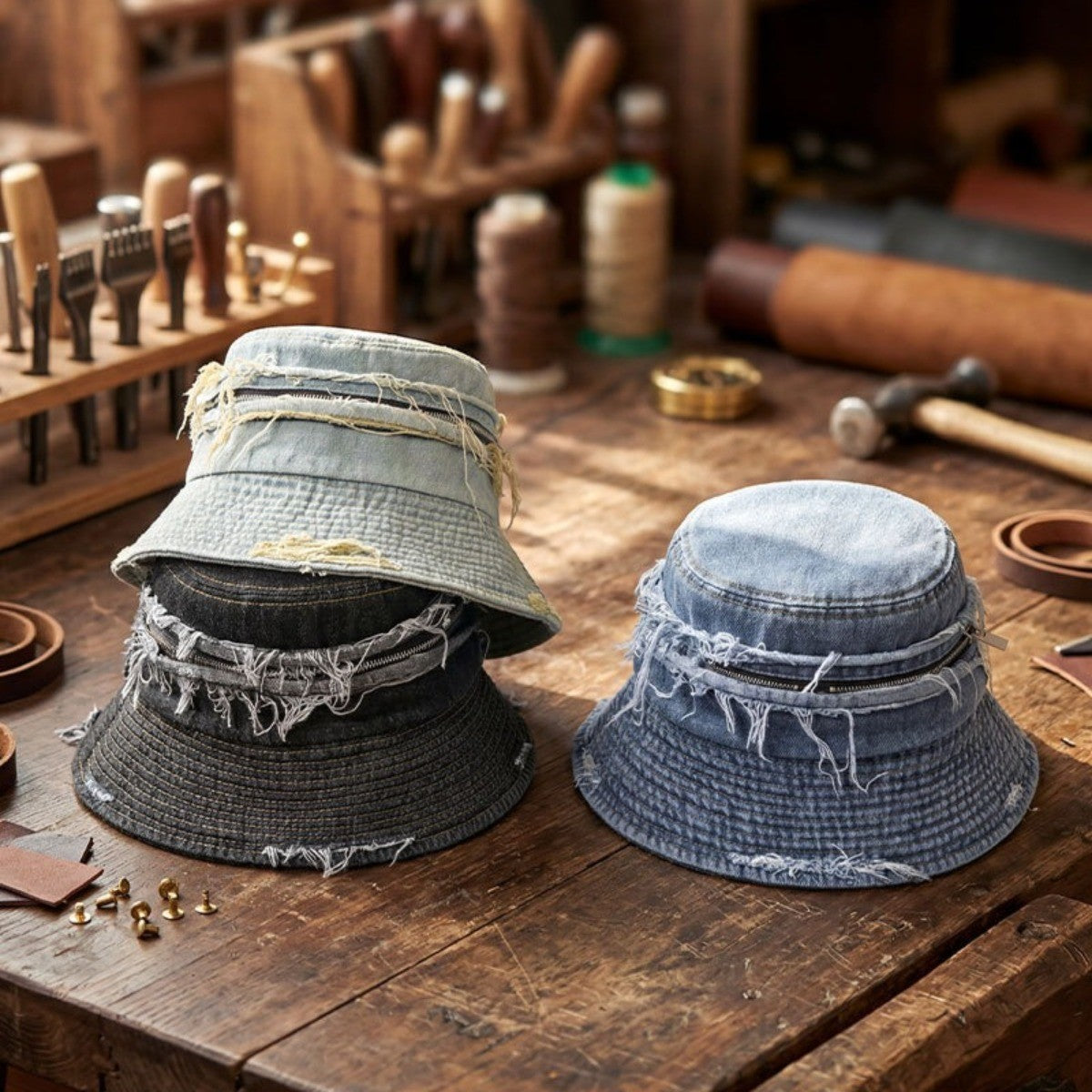 Cotton Bucket Hat for Men Women - Zipper Sun Protection Hat