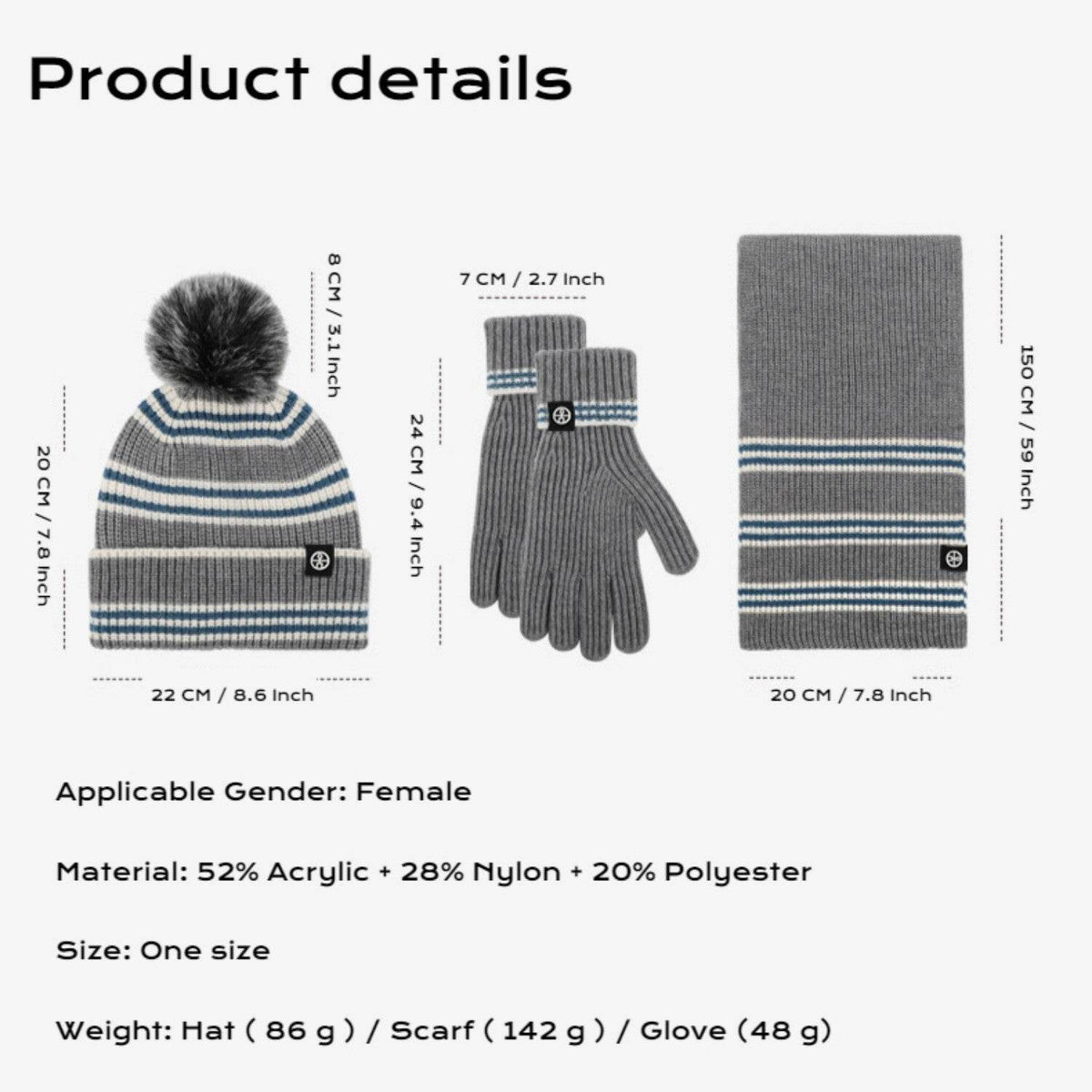 Winter Beanie Hat + Scarf + Gloves Set for Women - Movagear