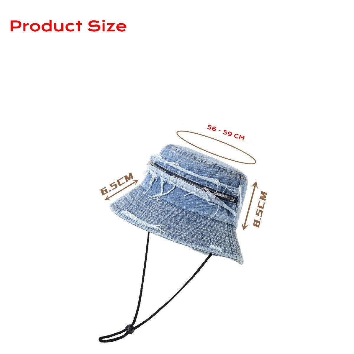 Cotton Bucket Hat for Men Women - Zipper Sun Protection Hat