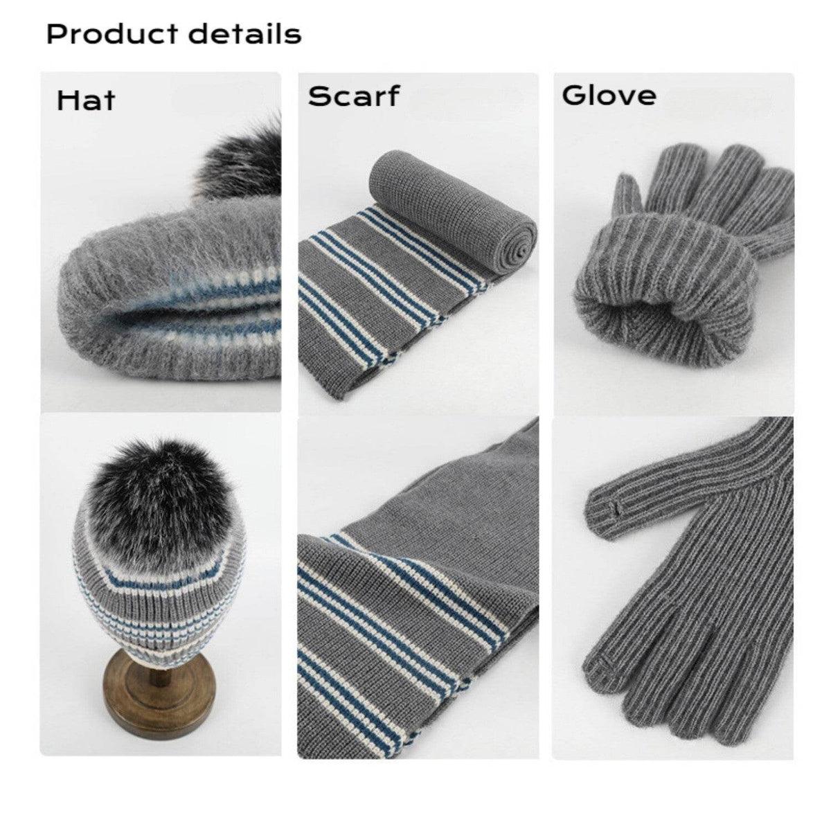 Winter Beanie Hat + Scarf + Gloves Set for Women - Movagear