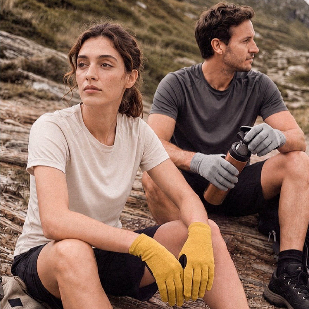 Spring / Fall Wool Blend Fabric Outdoor Gloves for Men Women Hiking, Cycling