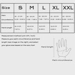Movagear glove size chart showing palm circumference and hand length measurements for sizes S to XXL