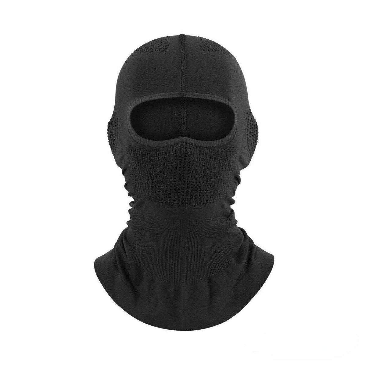 Black full face balaclava with breathable fabric by Movagear for outdoor activities