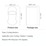Movagear cycling balaclava size chart showing 34cm width and 38cm height with package dimensions