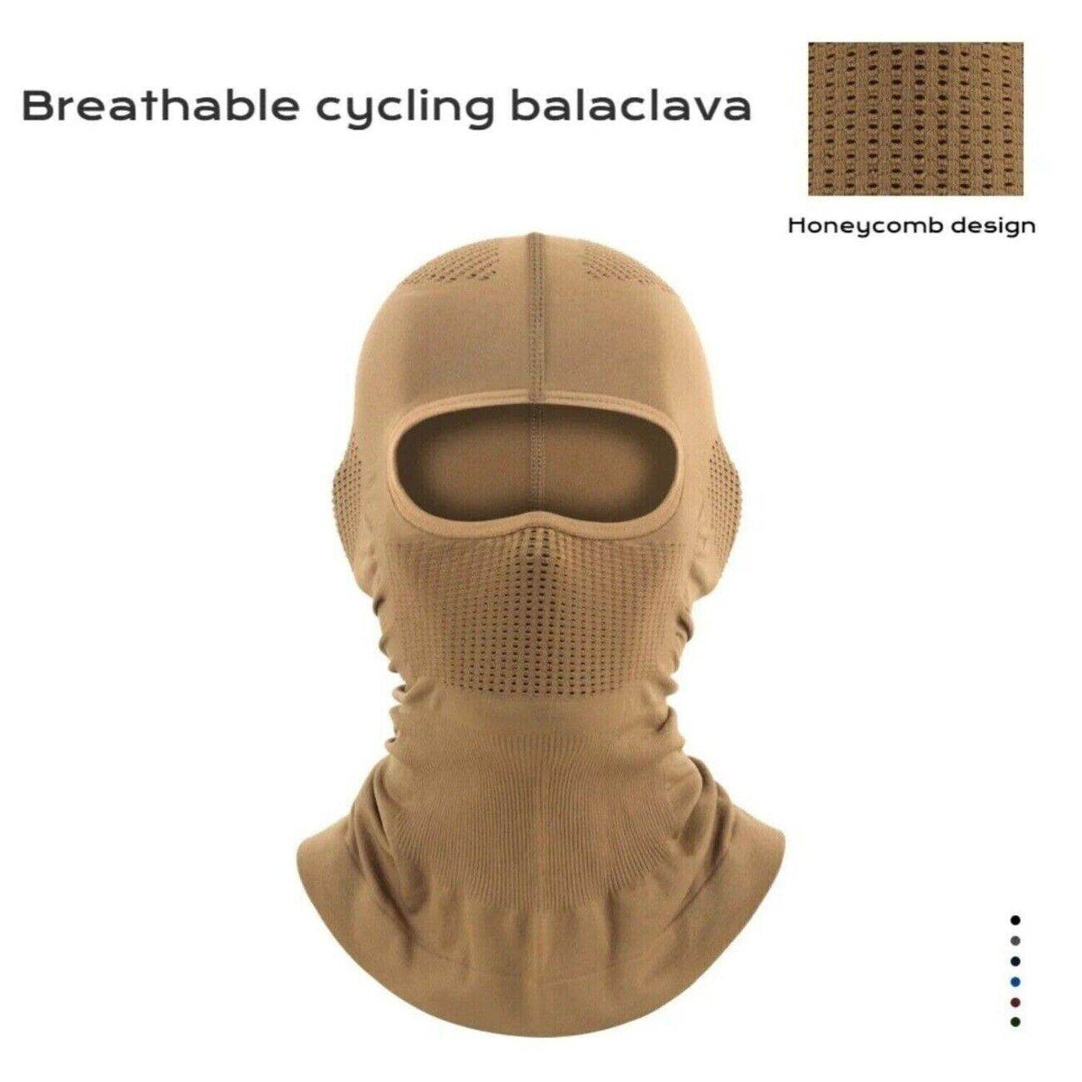 Movagear breathable cycling balaclava in tan with honeycomb design for ventilation